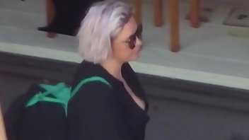 Downblouse Boobs Blonde Public 