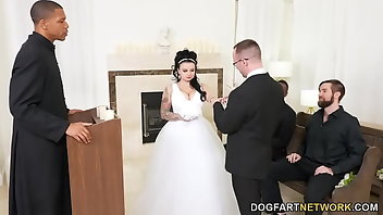 Wedding Interracial Rough Gagging Threesome 